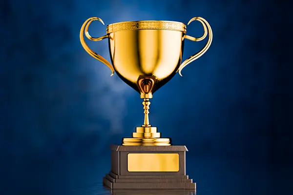 Gold trophy with blue background
